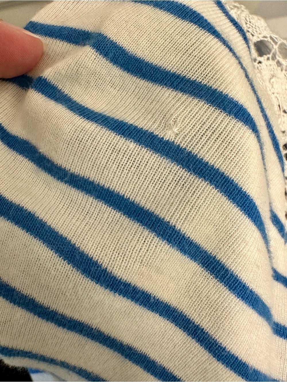 Ralph Lauren 100% Cotton White and Blue Striped Lace-Yoke Knit Dress - Picture 6 of 7